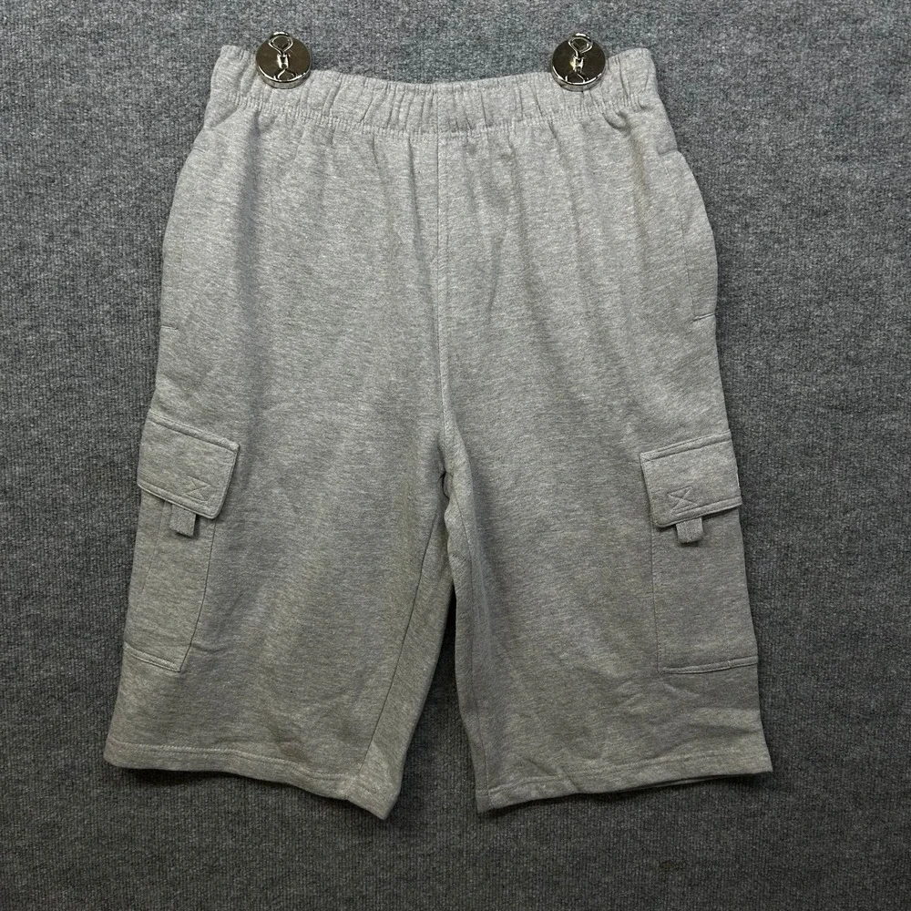 Pro Club Fleece Cargo Shorts Men's Gray Elastic Waist Utility Workwear XL - NWT